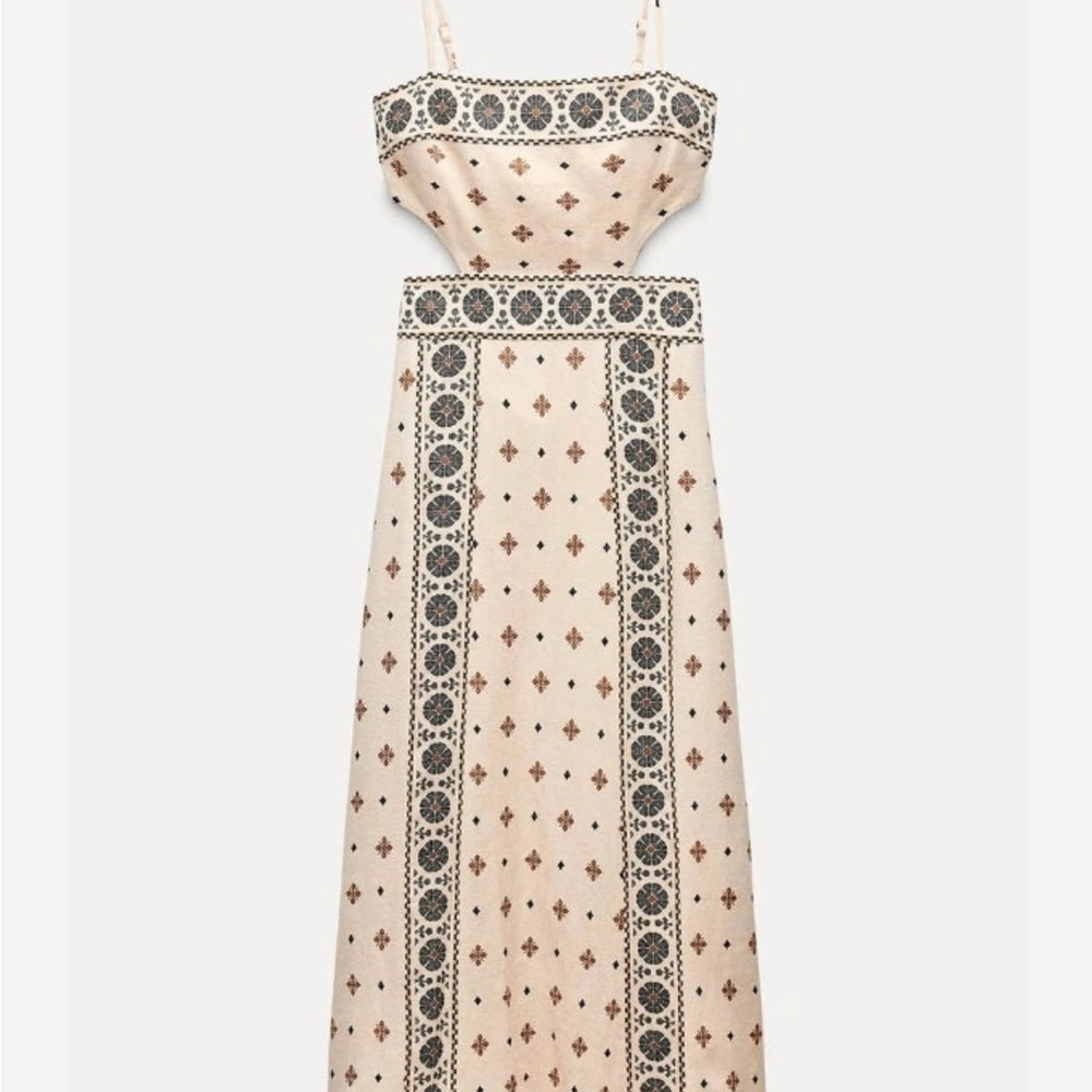 Zara Cream Cutout Linen Dress, new with tags small